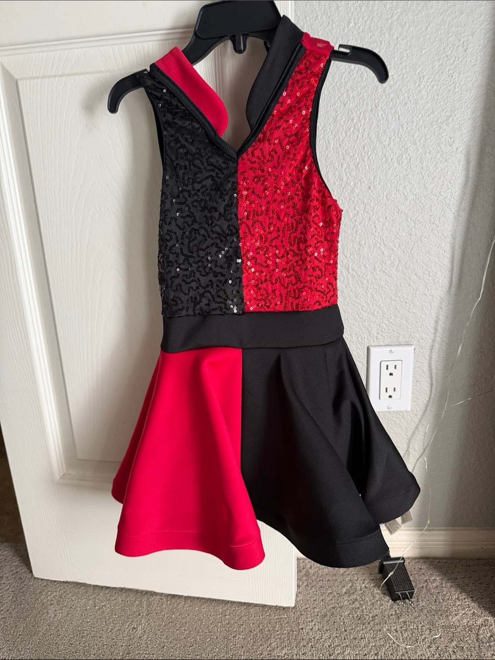 Weissman Red and Black Sequin Panel Dance Costume